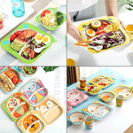 Set de vaisselle pour bébé Assiette fourchette dessin animé Vaisselle pour enfants Bol en fibre de bambou naturelle avec tasse cuillère assiette