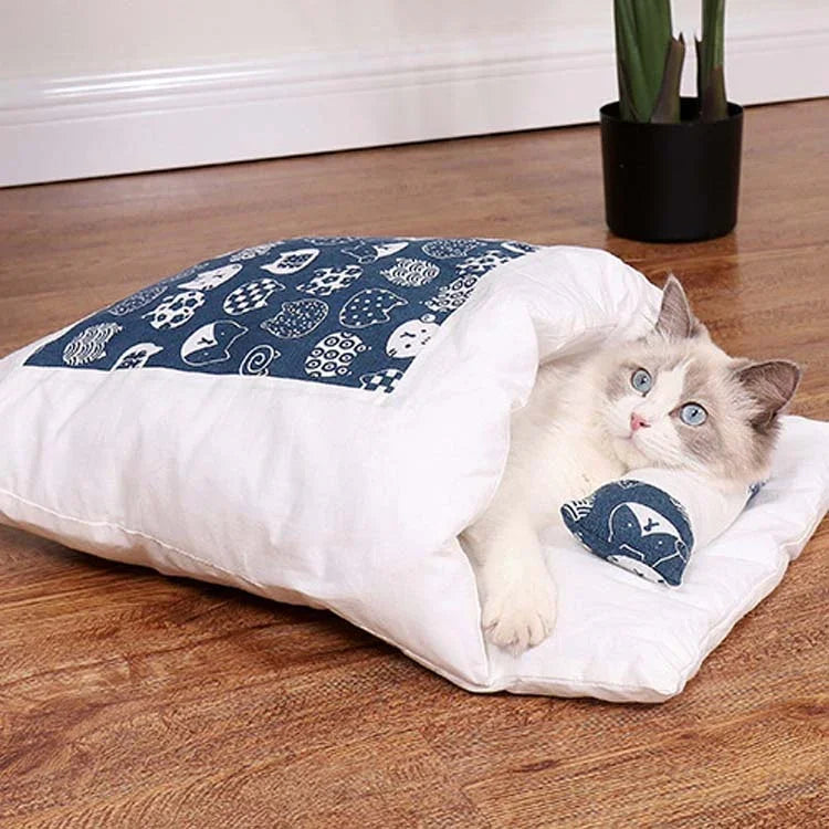 Niche fermée pour chat, amovible et lavable, sac de couchage chaud pour l'hiver, pour chiens et chats, Tailles S, M, L