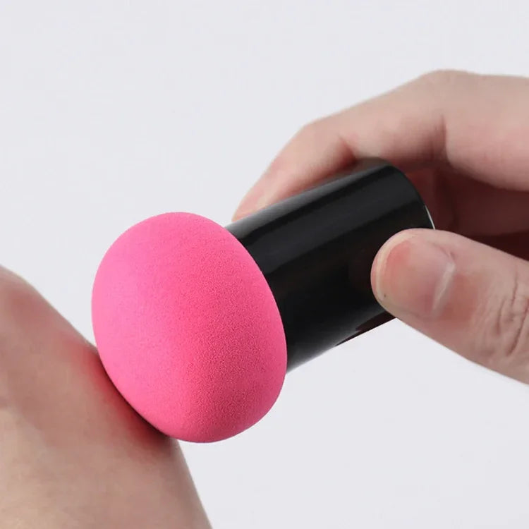 8 éponges à maquillage en forme de tête de champignon, rondes, avec manche, de couleur bleu clair, rose, couleur chair, noir, rouge vin, café, rouge rosé, matcha