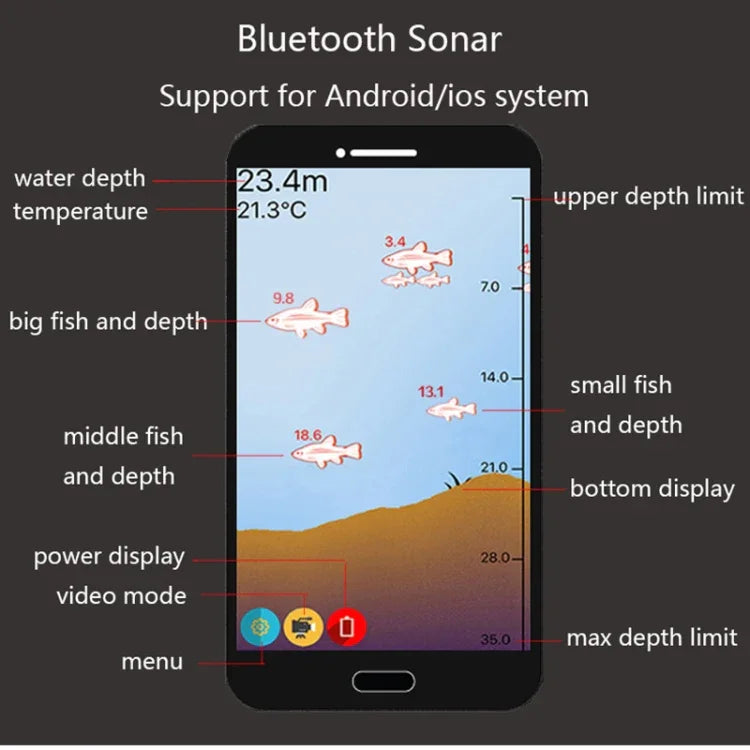 Détecteur de poissons sans fil pour téléphone portable, sonar de pêche, application détecteur de poissons sous-marin, matériel de pêche, détecteur de poissons sous-marin par application, 2