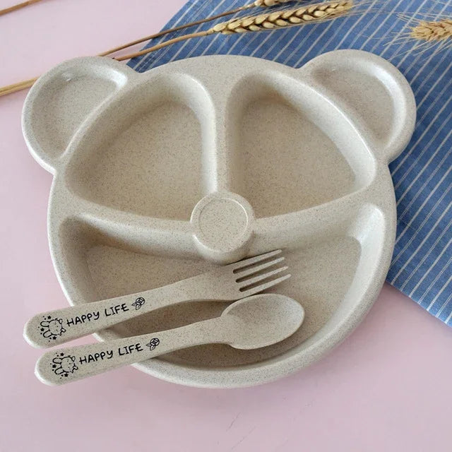 Set de 3 PCS Bol bébé + Cuillère + Fourchette Vaisselle alimentaire pour enfants Dessin animé Ours Vaisselle pour dîner
