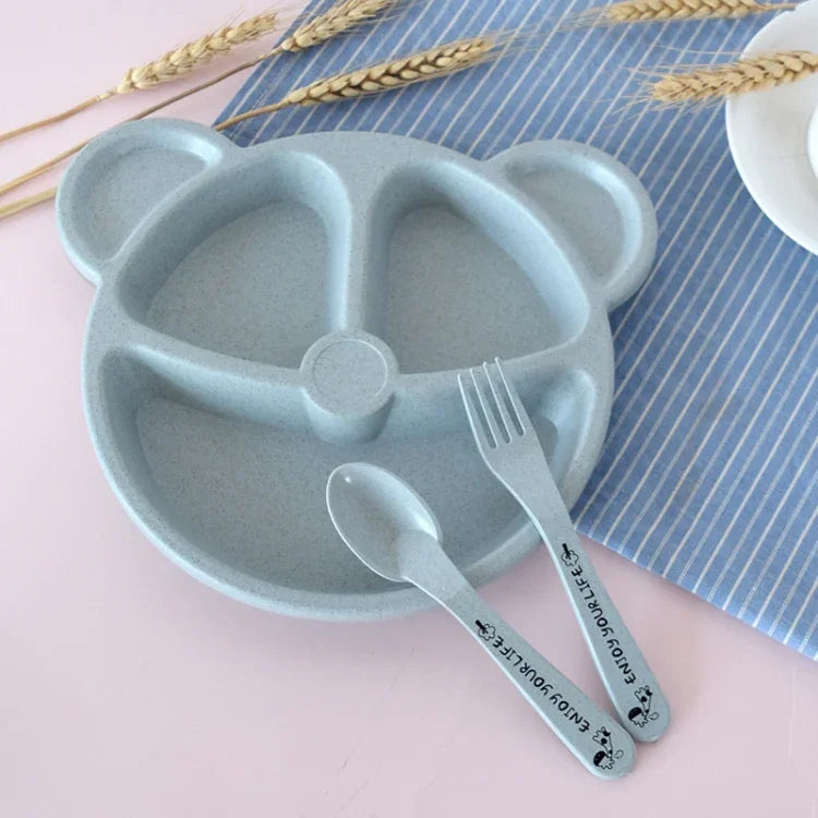 Set de 3 PCS Bol bébé + Cuillère + Fourchette Vaisselle alimentaire pour enfants Dessin animé Ours Vaisselle pour dîner