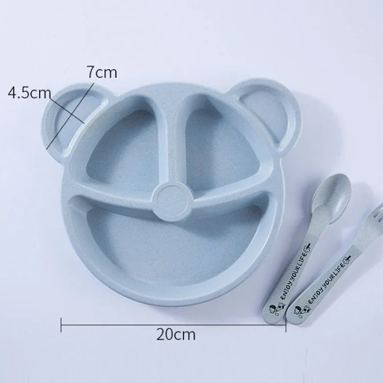 Set de 3 PCS Bol bébé + Cuillère + Fourchette Vaisselle alimentaire pour enfants Dessin animé Ours Vaisselle pour dîner