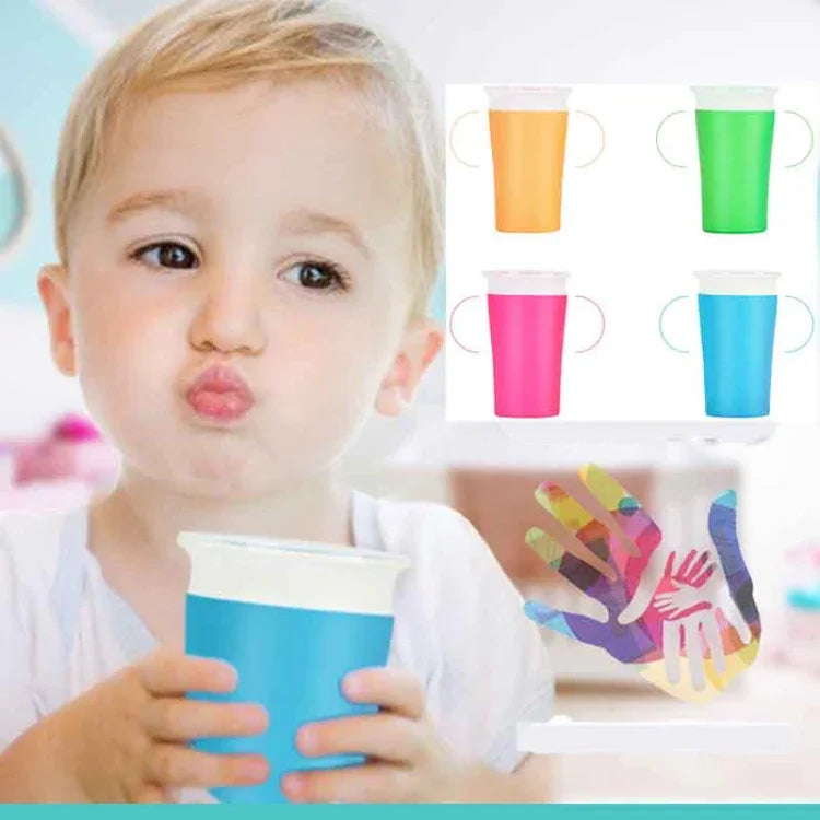 Gobelet d'Apprentissage pour Bébé Pivotant à 360 Degrés avec Double Poignée et Couvercle