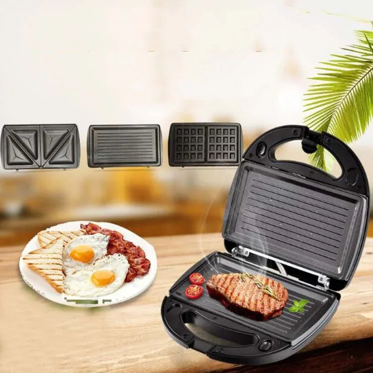 Machine à sandwich 3 en 1, gaufrier multifonction, appareil à panini pour le petit-déjeuner, prise UE, machine à sandwich 3 en 1