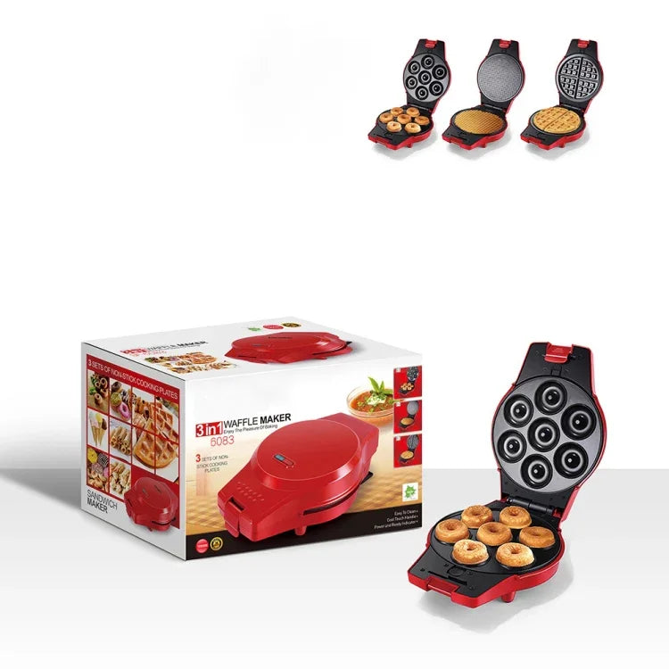 Plaque de cuisson électrique multifonction 3 en 1, appareil à petit-déjeuner, à donuts, à sandwichs, à gaufres, à pizzas, prise EU, gaufrier multifonction 3 en 1