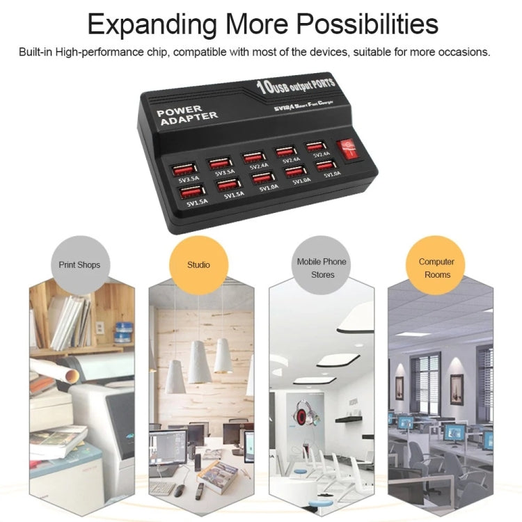Chargeur numérique électronique intelligent à charge rapide USB 100-240V, chargeur multifonctionnel, prise US, 10 ports, 12 ports