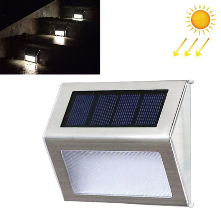 Lot de 2 lampes solaires en acier inoxydable à 3 LED pour escalier/mur, éclairage de clôture de jardin extérieur, 3 LED / 2 pièces