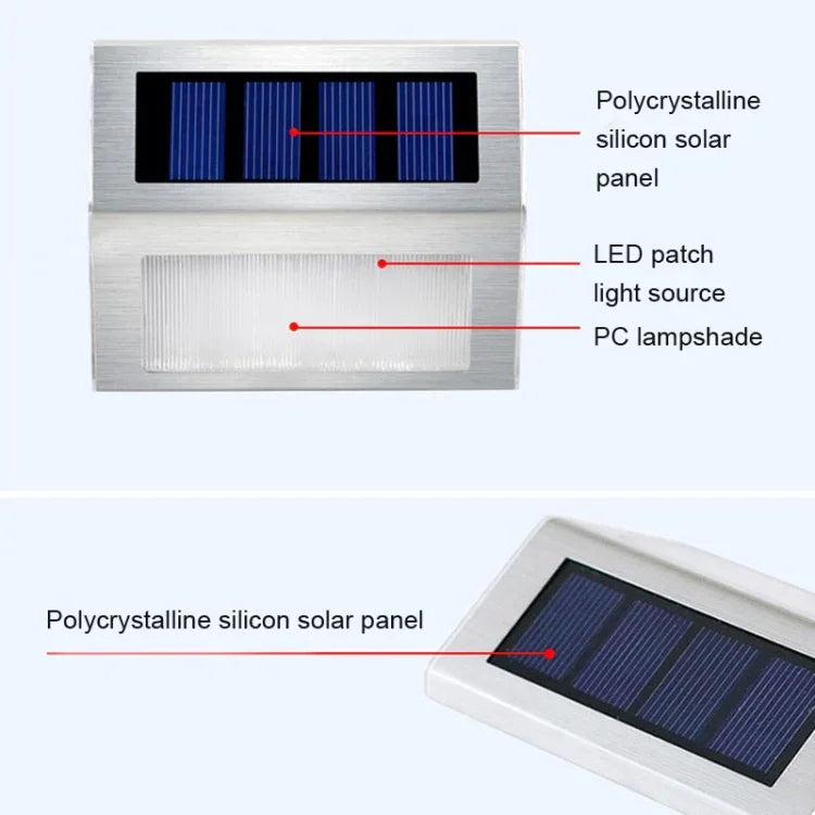Lot de 2 lampes solaires en acier inoxydable à 3 LED pour escalier/mur, éclairage de clôture de jardin extérieur, 3 LED / 2 pièces