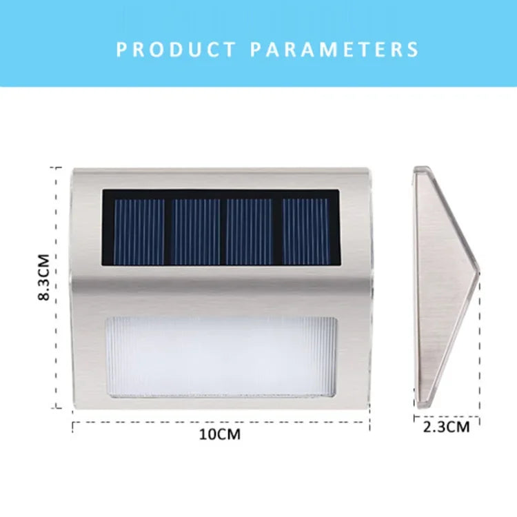 Lot de 2 lampes solaires en acier inoxydable à 3 LED pour escalier/mur, éclairage de clôture de jardin extérieur, 3 LED / 2 pièces