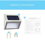 Lot de 2 lampes solaires en acier inoxydable à 3 LED pour escalier/mur, éclairage de clôture de jardin extérieur, 3 LED / 2 pièces