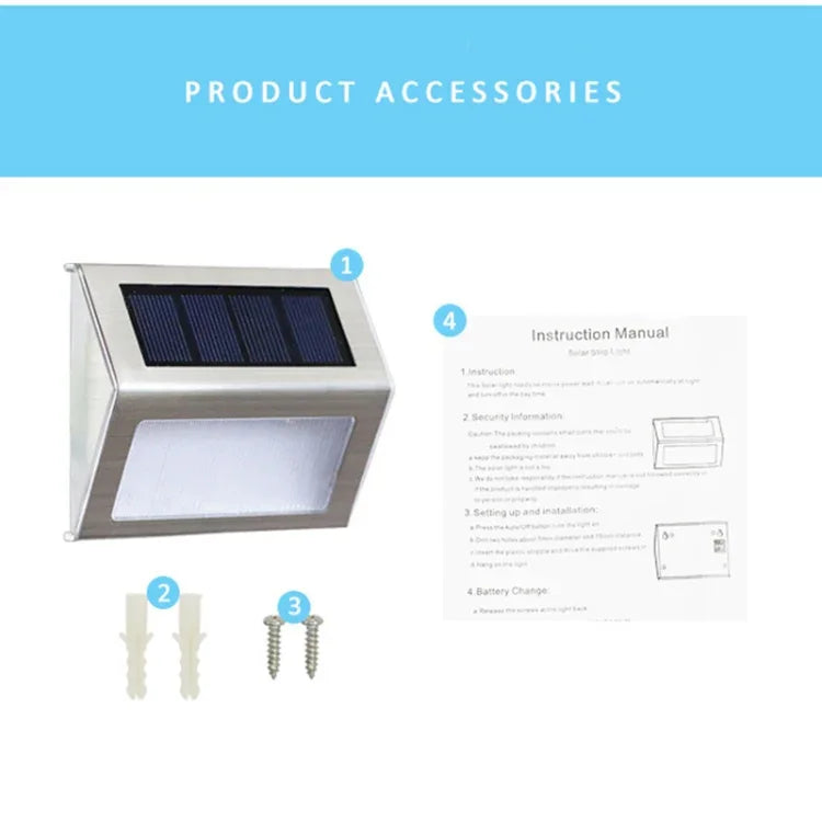 Lot de 2 lampes solaires en acier inoxydable à 3 LED pour escalier/mur, éclairage de clôture de jardin extérieur, 3 LED / 2 pièces