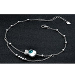 Cheville en argent sterling S925 incrustée de zircon pour filles, ornements de pied, perles doubles rondes, or rose, or blanc