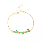 Bracelet en argent sterling S925, époxy, bambou, diamant et zircon vert