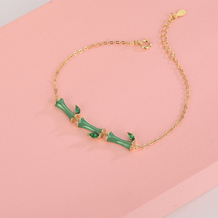 Bracelet en argent sterling S925, époxy, bambou, diamant et zircon vert