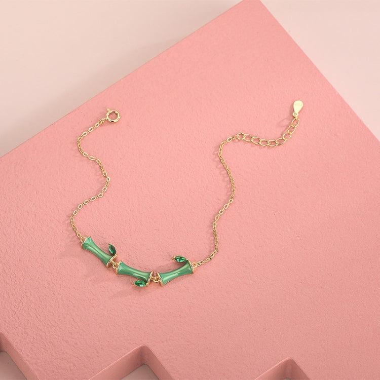 Bracelet en argent sterling S925, époxy, bambou, diamant et zircon vert