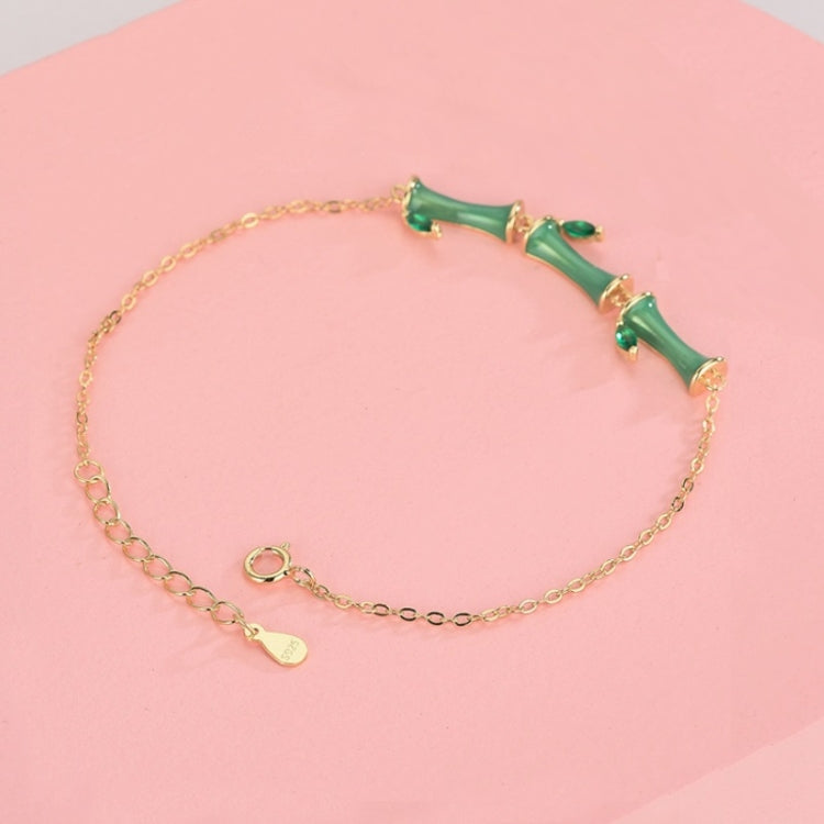 Bracelet en argent sterling S925, époxy, bambou, diamant et zircon vert