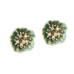 Boucles d'oreilles en argent sterling S925 avec pétales de lotus verts