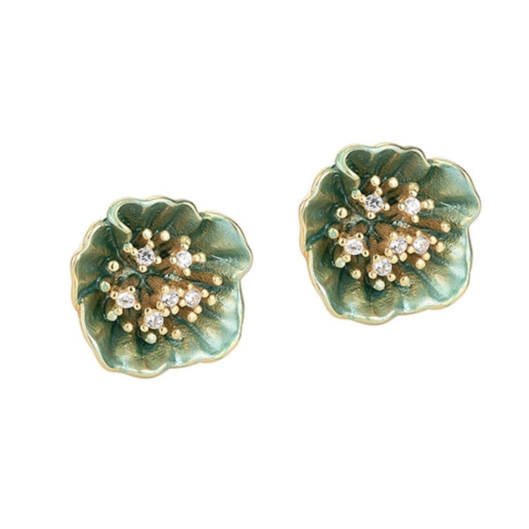 Boucles d'oreilles en argent sterling S925 avec pétales de lotus verts