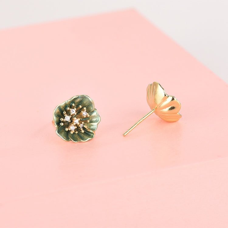 Boucles d'oreilles en argent sterling S925 avec pétales de lotus verts