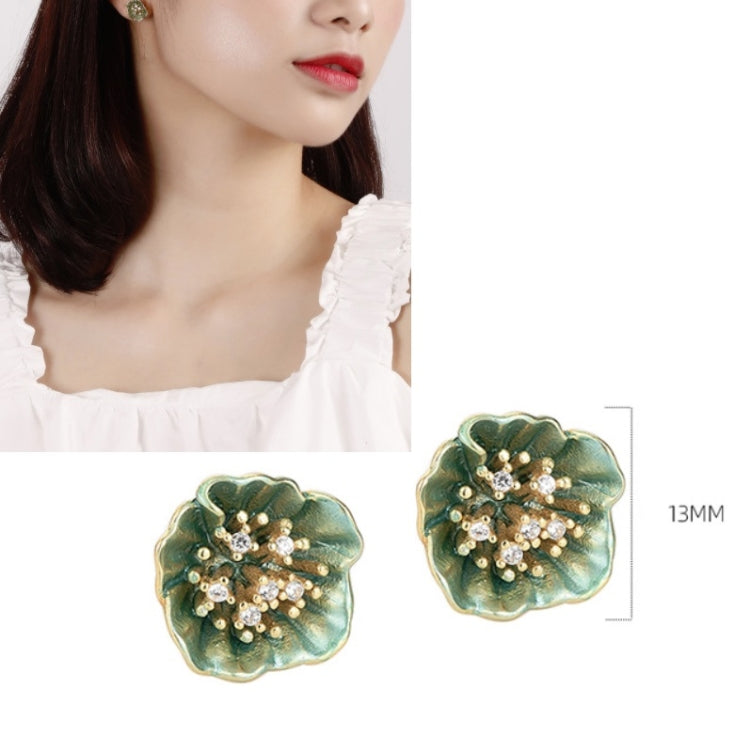 Boucles d'oreilles en argent sterling S925 avec pétales de lotus verts