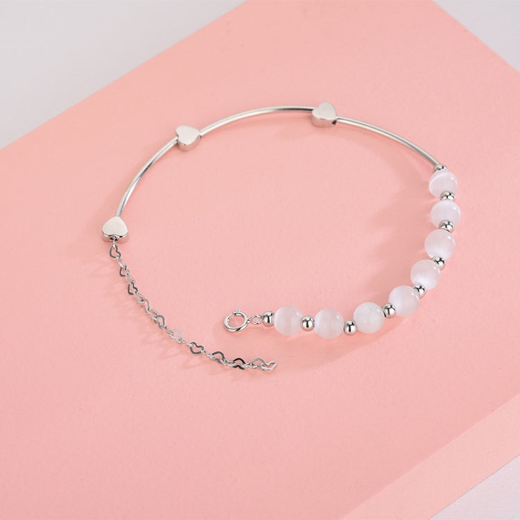 Bracelet en argent sterling S925, opale et cristal naturel, motif Cœur, en platine, or, ou or rose