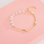 Bracelet en argent sterling S925, opale et cristal naturel, motif Cœur, en platine, or, ou or rose