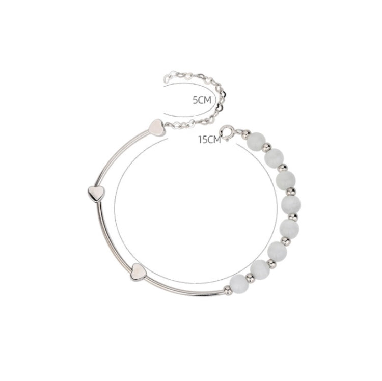 Bracelet en argent sterling S925, opale et cristal naturel, motif Cœur, en platine, or, ou or rose