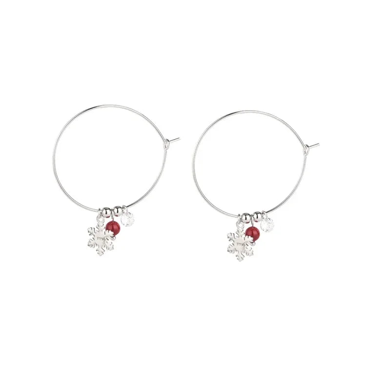 Boucles d'oreilles de Noël S925 en argent sterling, avec diamants étincelants, boule rouge et flocon de neige