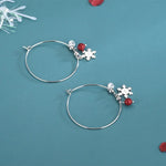 Boucles d'oreilles de Noël S925 en argent sterling, avec diamants étincelants, boule rouge et flocon de neige