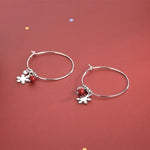 Boucles d'oreilles de Noël S925 en argent sterling, avec diamants étincelants, boule rouge et flocon de neige