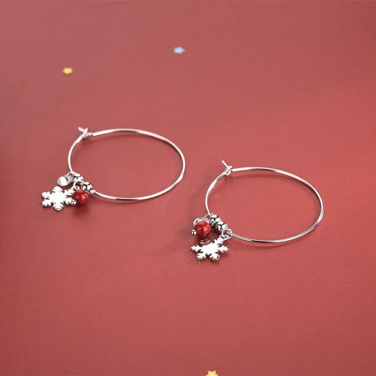 Boucles d'oreilles de Noël S925 en argent sterling, avec diamants étincelants, boule rouge et flocon de neige