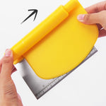 Racloir coupe-pâte en acier inoxydable avec échelle, 2 couteaux à nouilles (jaune)
