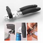 Ouvre-boîte manuel multifonction puissant en acier inoxydable, outil de cuisine, noir et argent
