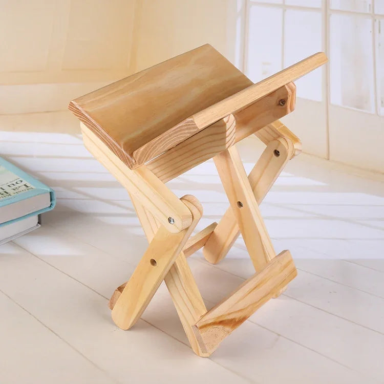 Tabouret Pliable Simple en Bois de Pin Massif Portable Chaise de Pêche Extérieure, Tabouret Pliable en Bois