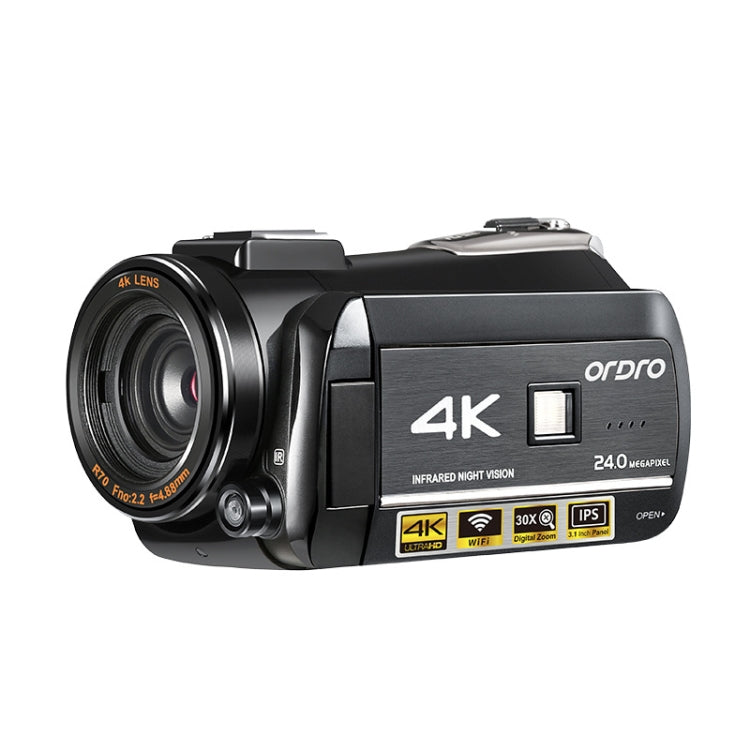 ORDRO AC3 Écran IPS 3,1 pouces 4K Full HD 13MP Vision nocturne WiFi Caméscope numérique DV, Standard, Standard + Microphone, Standard + Microphone + Support portable, Standard + Microphone + Lumière d'appoint
