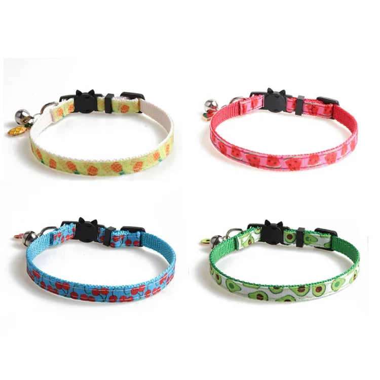 Collier pour Chat en Tissu avec Fruits et Clochette, 1x28cm
