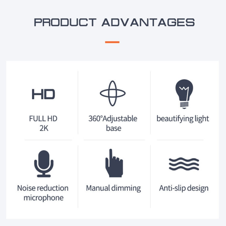 Caméra X98 HD sans pilote USB avec éclairage d'appoint et microphone, mise au point automatique 720P, 1080P, 2K