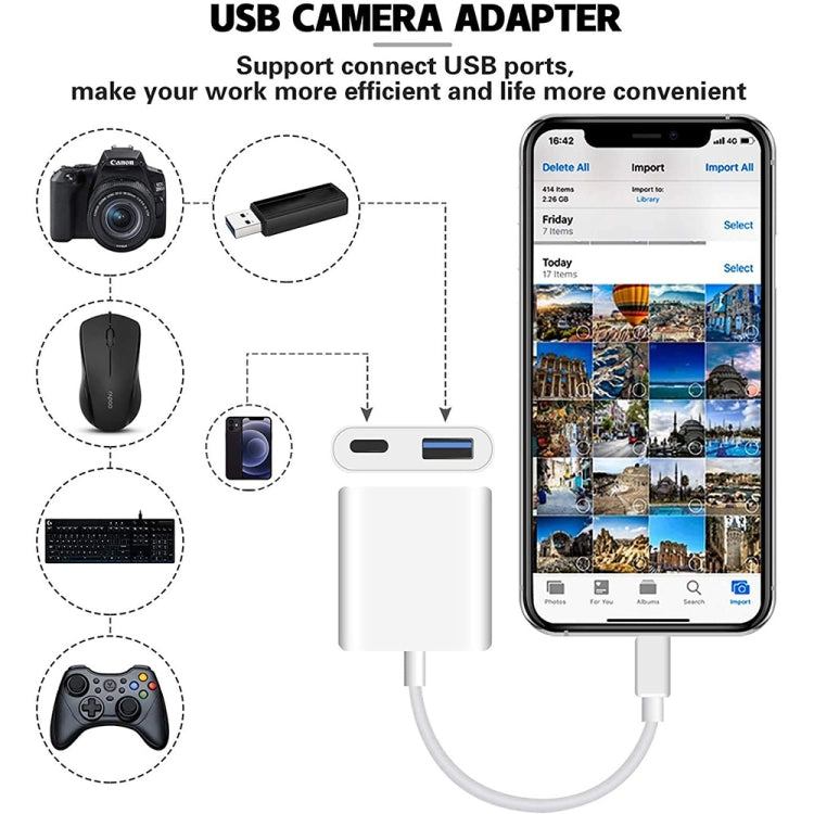 Adaptateur OTG 8 broches vers USB2.0 + interface 8 broches, compatible avec le système iOS