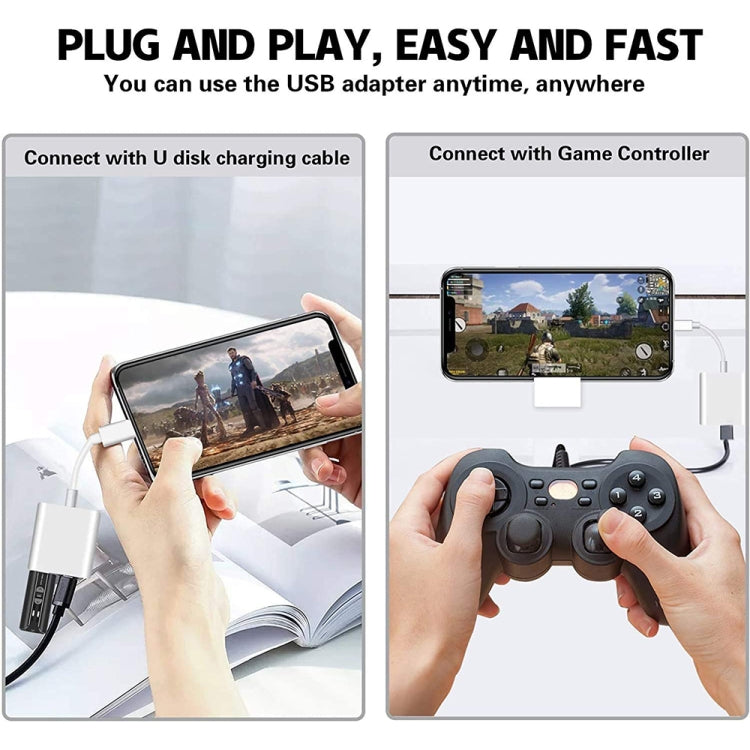 Adaptateur OTG 8 broches vers USB2.0 + interface 8 broches, compatible avec le système iOS