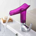 Robinet de salle de bain eau chaude froide, cascade pour verre à vin, transparent, bleu, violet, marron et jaune