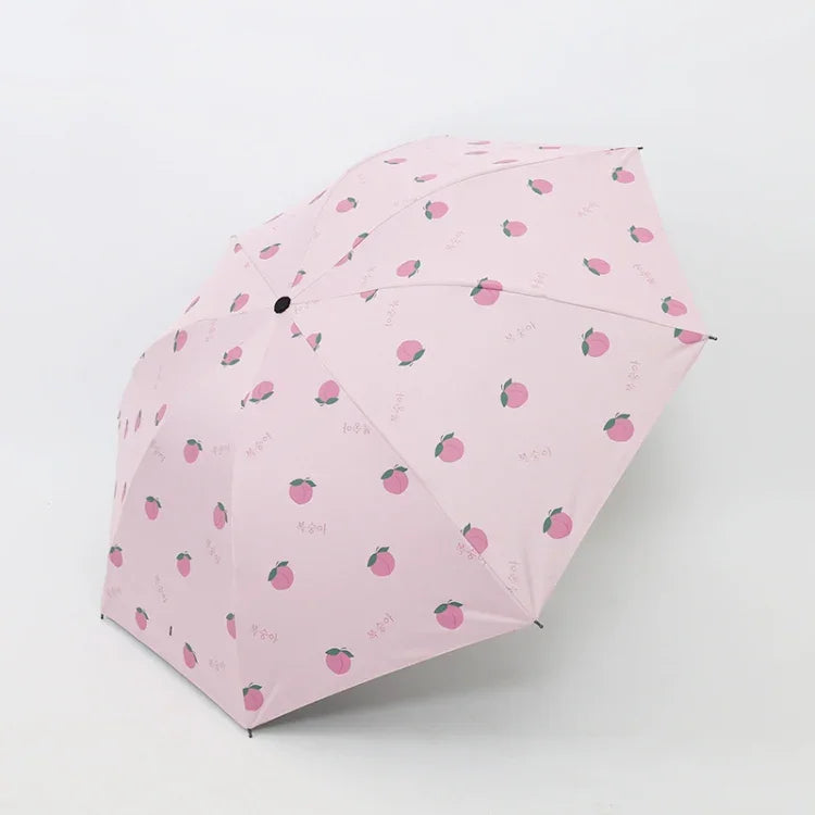 Small Fresh Sun Umbrella Female Sun Umbrella Student Vinyl Three-Fold Simple Dual-Use Sun Umbrella, Avocado Green, Avocado White, Avocado Pink, Strawberry White, Strawberry Pink, Peach White, Peach Pink