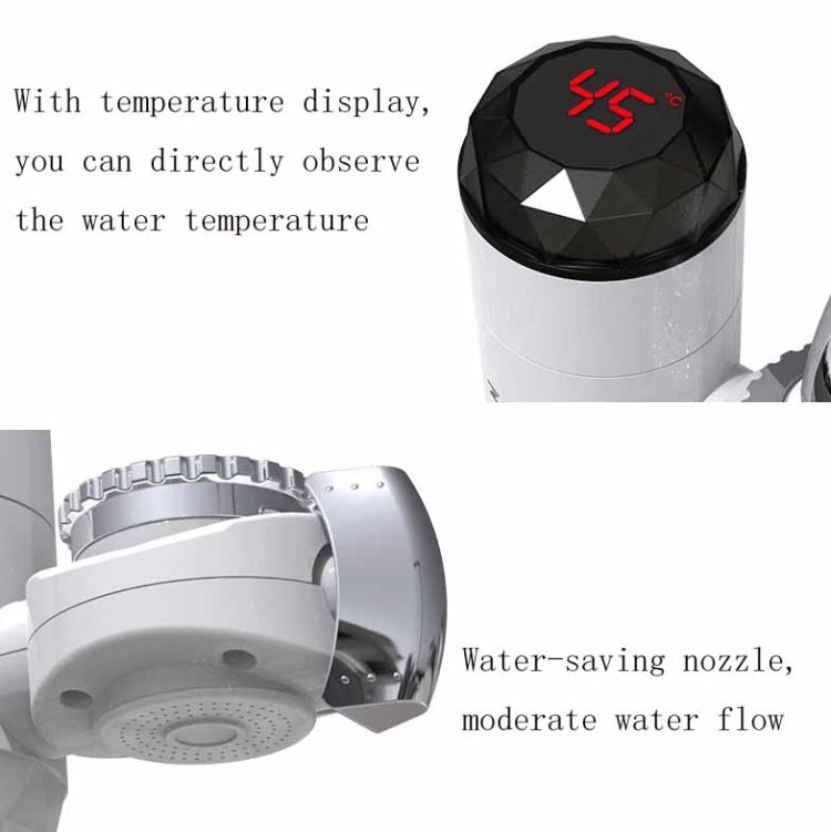 Robinet électrique d'eau chaude Zoosen, type de connexion, robinet d'eau chaude instantanée, prise CN, Style:Blanc + Protection anti-fuite, Blanc, avec connecteur de pommeau de douche, Blanc + Protection anti-fuite