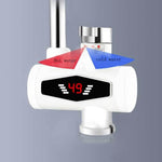 Robinet de cuisine électrique de chauffage instantané avec affichage numérique dynamique, pour eau chaude et froide, prise UE, avec pomme de douche, grand coude, tube universel