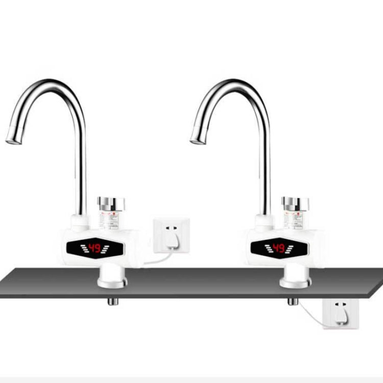 Robinet de cuisine électrique de chauffage instantané avec affichage numérique dynamique, pour eau chaude et froide, prise UE, avec pomme de douche, grand coude, tube universel