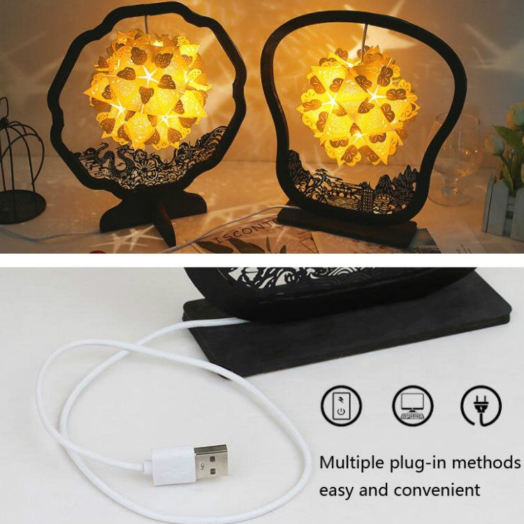 Lampe de table créative faite à la main en papier sculpté, avec effets de lumière et d'ombre, de forme ronde, en éventail ou en arc.