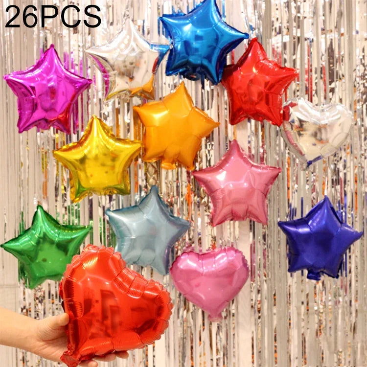 26 PCS Ballons en Aluminium en Forme d'Étoile 18 Pouces pour Décoration de Fête, Livraison Couleur Aléatoire, Ballon en Aluminium