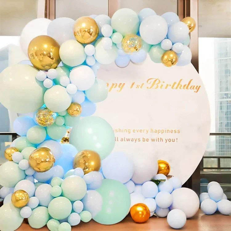 Chaîne de ballons vert et bleu macaron pour fête d'anniversaire, mariage, décoration murale, combinaison de ballons macaron
