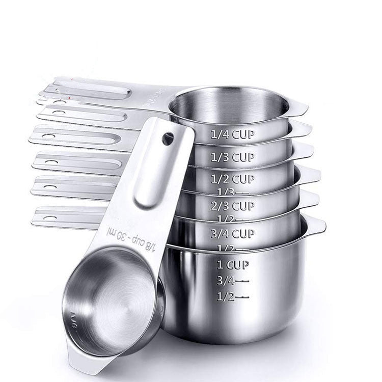 Tasses à mesurer 7 en 1 en acier inoxydable 304 pour la pâtisserie, Cuillère à mesurer 7 en 1