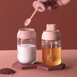 3 bocaux à assaisonnement en verre avec couvercle hermétique et cuillère, en forme de macaron, avec étiquette, bouteille d'assaisonnement, pot à miel, bouteille à huile avec pinceau